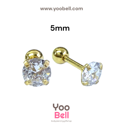 จิวหู เพชรกลม stainless steel เลสทอง ก้าน 1.2mm และ 0.8mm