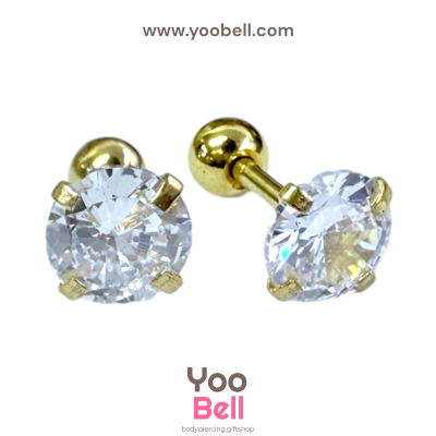 จิวหู เพชรกลม stainless steel เลสทอง ก้าน 1.2mm และ 0.8mm