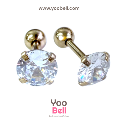 จิวหู เพชรกลม stainless steel เลสพิงค์ ก้าน 1.2mm และ 0.8mm