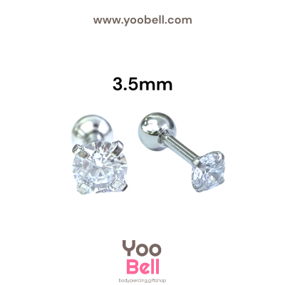 จิวหู เพชรกลม stainless steel เลสเงิน ก้าน 1.2mm และ 0.8mm