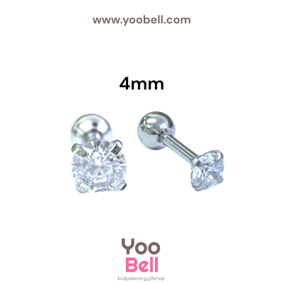 จิวหู เพชรกลม stainless steel เลสเงิน ก้าน 1.2mm และ 0.8mm