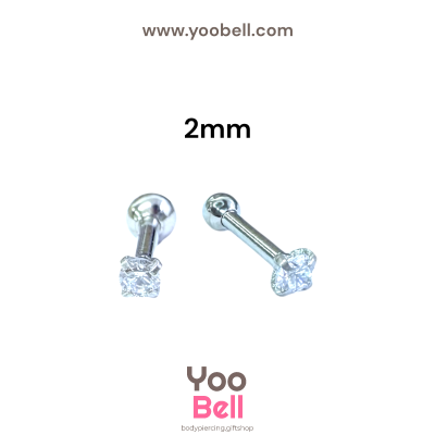 จิวหู เพชรกลม stainless steel เลสเงิน ก้าน 1.2mm และ 0.8mm