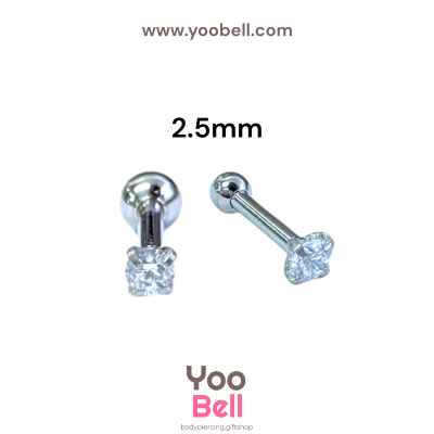 จิวหู เพชรกลม stainless steel เลสเงิน ก้าน 1.2mm และ 0.8mm