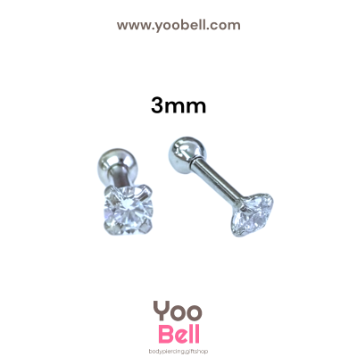 จิวหู เพชรกลม stainless steel เลสเงิน ก้าน 1.2mm และ 0.8mm