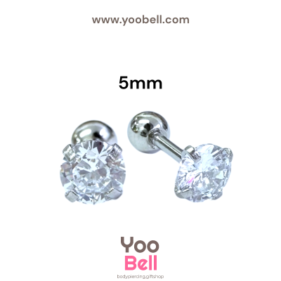 จิวหู เพชรกลม stainless steel เลสเงิน ก้าน 1.2mm และ 0.8mm