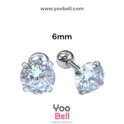 จิวหู เพชรกลม stainless steel เลสเงิน ก้าน 1.2mm และ 0.8mm