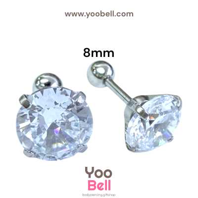 จิวหู เพชรกลม stainless steel เลสเงิน ก้าน 1.2mm และ 0.8mm