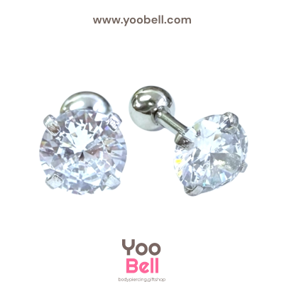 จิวหู เพชรกลม stainless steel เลสเงิน ก้าน 1.2mm และ 0.8mm