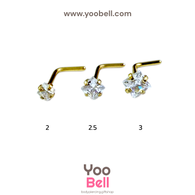 จิวจมูก ก้านตัวแอล Stainless Steel ก้าน0.8mm เพชรสี่เหลี่ยม