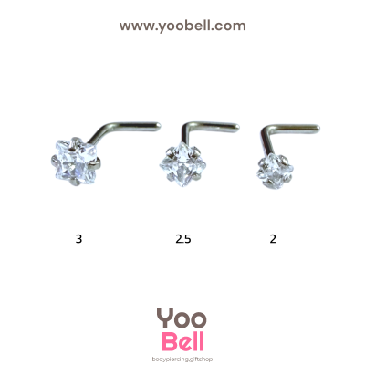 จิวจมูก ก้านตัวแอล Stainless Steel ก้าน0.8mm เพชรสี่เหลี่ยม