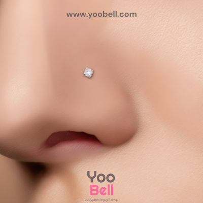 จิวจมูก ก้านเสียบ Stainless Steel ก้าน0.8mm เพชรกลม