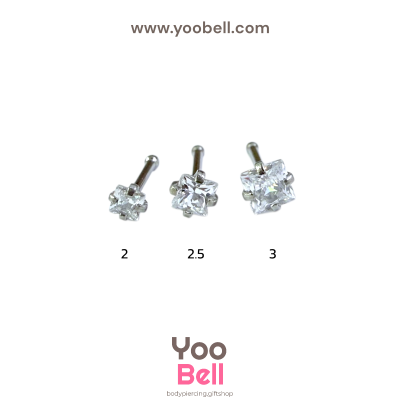 จิวจมูก ก้านเสียบ Stainless Steel ก้าน0.8mm เพชรกลมหลากสี