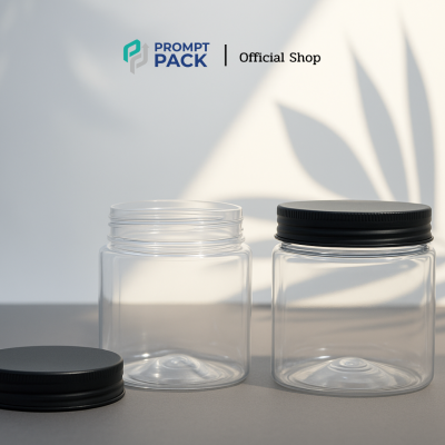 กระปุก PET ทรงเหลี่ยม+ฝาเกลียวดำ 250 ml.