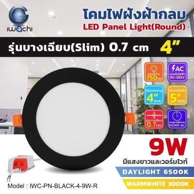 โคมฝังฝ้า (ทรงกลม) ขอบดำ IWC