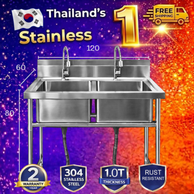 Stainless steel sink/อ่างล้านจานสแตนเลส 2 อ่าง เกรด 304แข็งแรง ขนาด 120*60*80//120*70*80