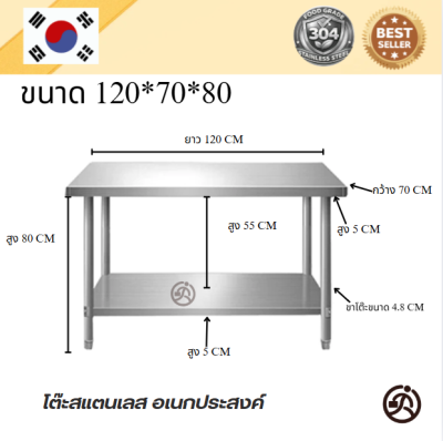 Stainless tableโต๊ะสแตนเลส เกรด 304 แข็งแรงทนทาน ขนาด 120*60*80 // 120*70*80 // 120*80*80