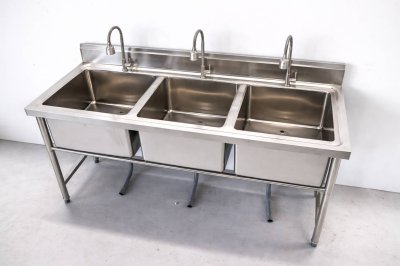 อ่างล้านจานสแตนเลส 3 อ่าง เกรด 201//Stainless steel sink แข็งแรงทนทาน รับประกันคุณภาพจากประเทศเกาหลี ขนาด 180*60*80