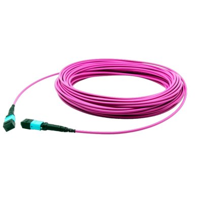 MPO12F-OM4-20M:MPO trunk cable, Female, 12 cores, MM OM4, 3.0mm, LSZH, Aqua color, 20M, Type B