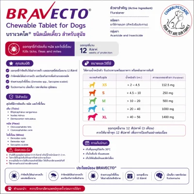 Bravecto Chewable Tablet 20-40kg | ยากินกำจัดและป้องกันเห็บหมัด ไร ขี้เรื้อน สำหรับสุนัข