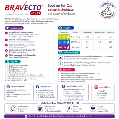 Bravecto Plus 1.2-2.8kg | ยาหยอดกำจัดเห็บหมัดแมว ป้องกันพยาธิหัวใจ