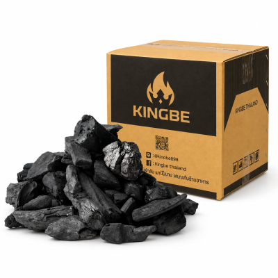 ถ่านไม้โกงกาง KINGBE ลังกระดาษ 7 กก. พร้อมกองถ่านก้อนสำหรับร้านอาหารและร้านปิ้งย่าง