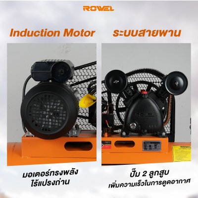 ROWEL ปั๊มลมสายพาน 3HP ถัง 110L รุ่น BV2065-110