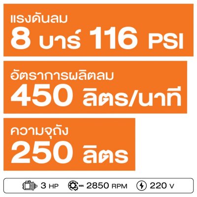 ROWEL ปั๊มลมสายพาน 3 แรง ขนาดถัง 250 ลิตร รุ่น BV3065-250