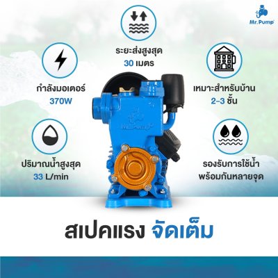 Mr.Pump ปั๊มน้ำอัตโนมัติ 370 วัตต์ 1x1 นิ้ว รุ่น EQS370A ประกัน 6 เดือน