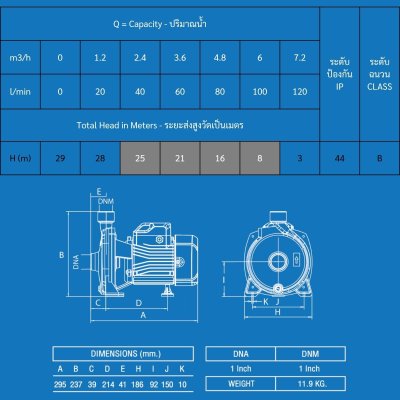 Mr.Pump ปั๊มน้ำหอยโข่งไฟฟ้า 1.0HP 1x1นิ้ว 220V รุ่น MCP110P (ใบพัด Noryl)