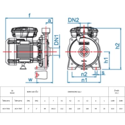 MITSUBHISHI ปั๊มน้ำหอยโข่ง 1.0HP/220V 1"x1" รุ่น ACH-755S