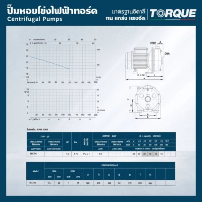 ปั๊มน้ำหอยโข่งหัวสแตนเลส TORQUE 1 HP/220V 1-1/4"x1" รุ่น BLC70S