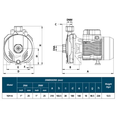ปั๊มน้ำหอยโข่งไฟฟ้า 1.0HP 1x1นิ้ว 220V TORQUE รุ่น TCP110