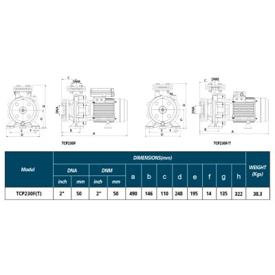 ปั๊มน้ำหอยโข่งไฟฟ้า 3HP ท่อ 2"x2" TORQUE รุ่น TCP230F (หน้าแปลน)