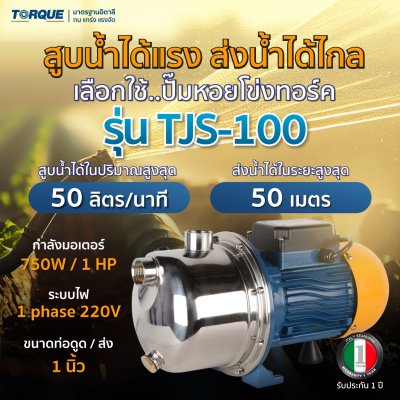 TORQUE ปั๊มหอยโข่งหัวสแตนเลส 1HP 1x1นิ้ว 220V รุ่น TJS100