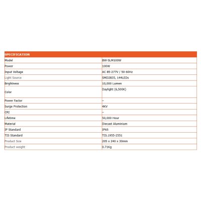 BEWON สปอร์ตไลท์ LED 100W MAX Series แสงเดย์ รุ่น BW-SLM100W BEWON สปอร์ตไลท์ LED 100W MAX Series แสงเดย์ รุ่น BW-SLM100W