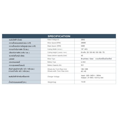 ROWEL เครื่องตัดหญ้ารถเข็นไร้สาย 40V 15" BLUSHLESS พร้อมแบตและแท่นชาร์จ DLM4015D