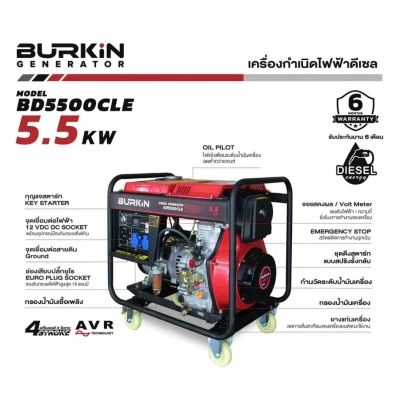 BURKiN เครื่องปั่นไฟดีเซลแบบเปิด 5.5KW 220V BD5500CLE