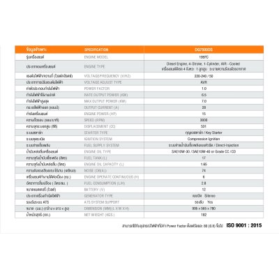 ROWEL เครื่องปั่นไฟดีเซลแบบปิด 7.0 KW 220V รุ่น DG7500DS