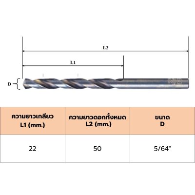 HY ดอกสว่านเจาะเหล็ก (นิ้ว) HSS สีขาว ขนาด 5/64" สำหรับเจาะเหล็ก เจาะไม้ | แพ็ค x 10 ชิ้น