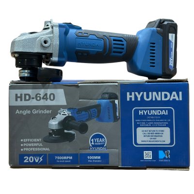 HYUNDAI เครื่องเจียรไร้สาย 4" 20V 7500RPM รุ่น HD-640 พร้อมแบตและแท่นชาร์จ ประกัน 1 ปี