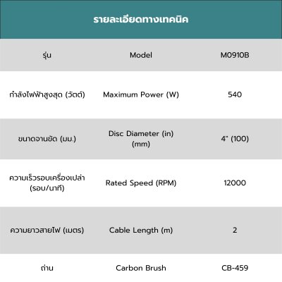MAKITA เครื่องเจียรไฟฟ้า 4 นิ้ว 540W สวิตช์ท้าย รุ่น M0910B (MT-Series) | ลูกหมู