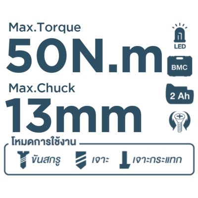 ROWEL สว่านกระแทกไร้สาย 20V 50N.m (BL) รุ่น DBD500 พร้อมแบตและแท่นชาร์จ