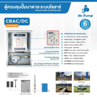 Mr.Pump ปั๊มบาดาลโซลาร์เซลล์ AC/DC (A) บ่อ 4" 1500 วััตต์ รูน้ำ 2" 10 ใบพัด รุ่น 15DC75/1500-4/A