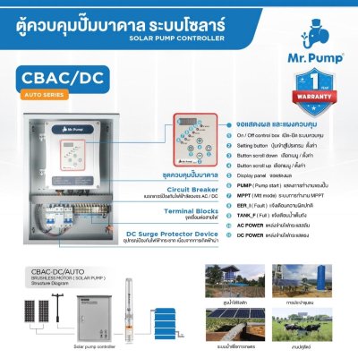Mr.Pump ปั๊มบาดาลโซลาร์เซลล์ AC/DC บ่อ 4" 2200W บ่อ 4 นิ้ว ท่อส่ง 2 นิ้ว 7 ใบพัด รุ่น 22DC70/2200-4/A