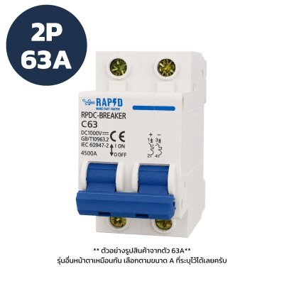 RAPD เบรกเกอร์ DC 2P 1000V สำหรับระบบโซลาร์เซลล์ มีให้เลือก 16A–63A (รหัส 53250-53254)