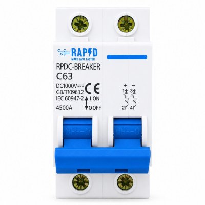 RAPD เบรกเกอร์ DC 2P 1000V สำหรับระบบโซลาร์เซลล์ มีให้เลือก 16A–63A (รหัส 53250-53254)