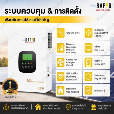 RAPD อินเวอร์เตอร์โซลาร์เซลล์ Hybrid Off-Grid Single Phase Pure Sine Wave 1.8–12.3kW