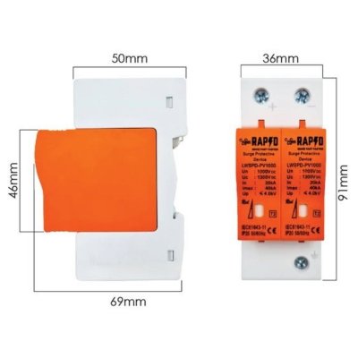 RAPD อุปกรณ์ป้องกันไฟกระชาก 2P 1000V DC รหัส 53260
