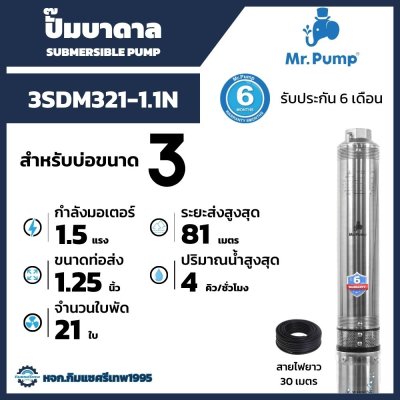 ปั๊มบาดาล Mr.Pump รุ่น 3SDM321-1.1N