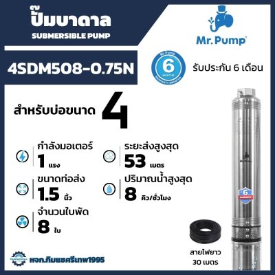 ปั๊มบาดาล Mr.Pump รุ่น 4SDN508-0.75N